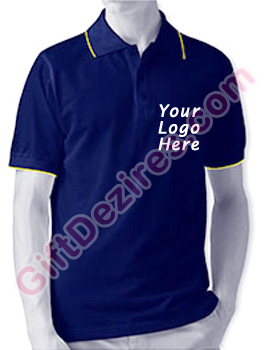 Designer Navy Blue and Yellow Color T Shirts With Company Logo